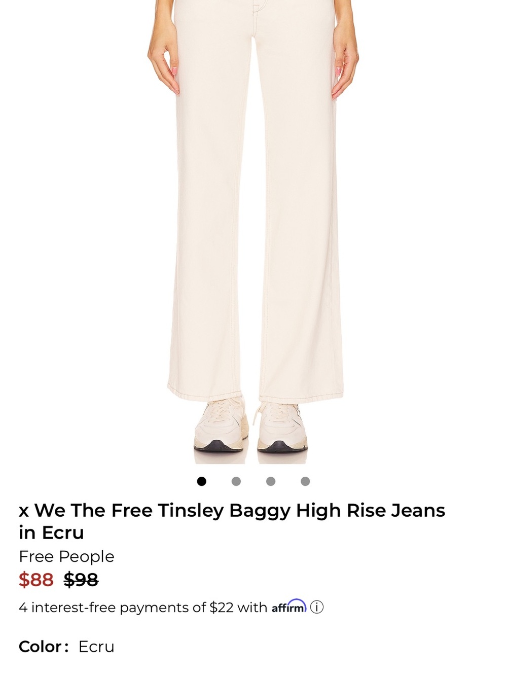 We the Free Tinsley Baggy High Rise Jeans in Ecru